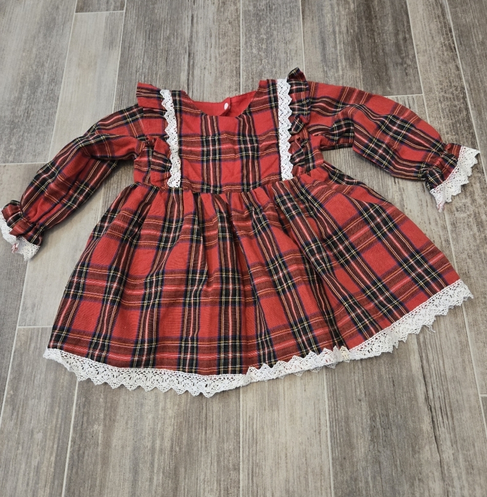 Baby Dress Red Plaid Dress With White Lace Trim No Size